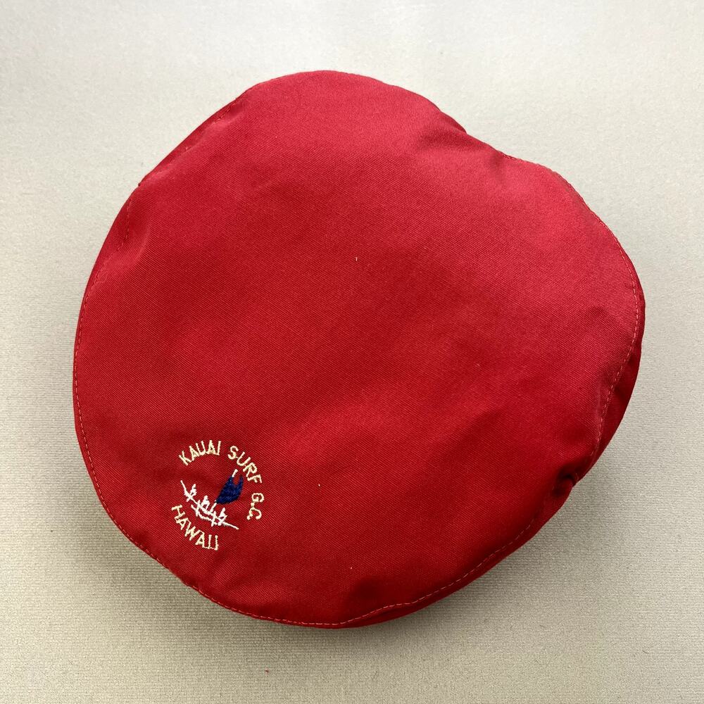 Vintage Hawaii Golf Club Flat Cap Hat Red Kauai Surf Course Links Beach 90s